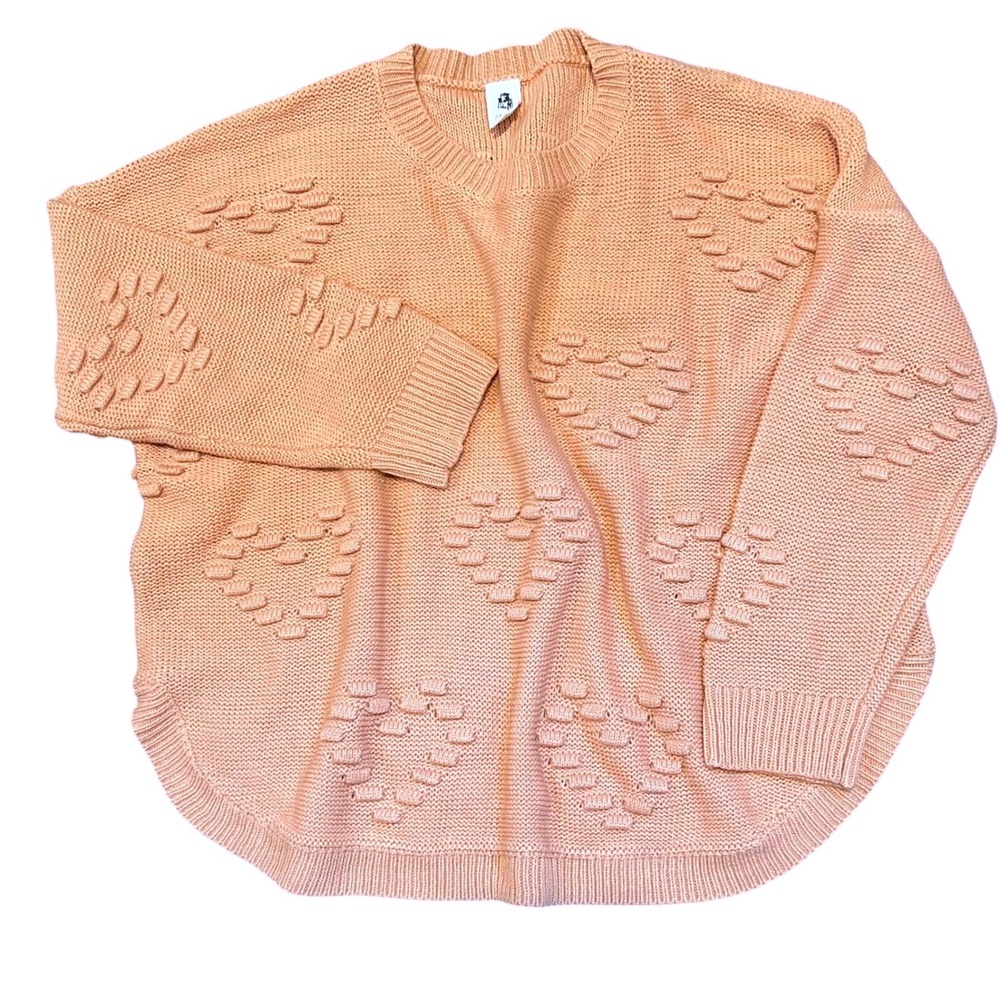 Flawless Bubble Heart Apricot Texture Knit Sweater Cute Oversize Feminine Small‎